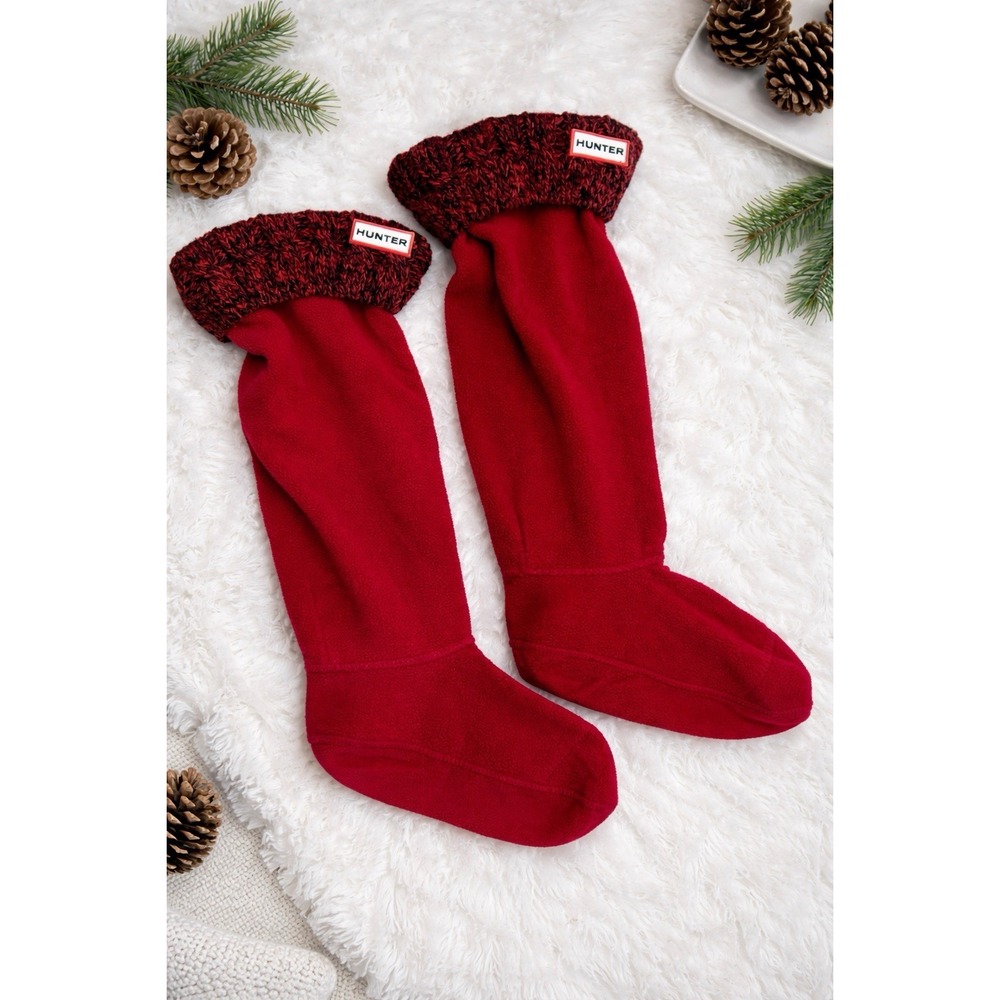 Hunter‎ Boot Liners Inserts Socks Red Large Shoe Size 8-10 Fleece Knit Cuffed